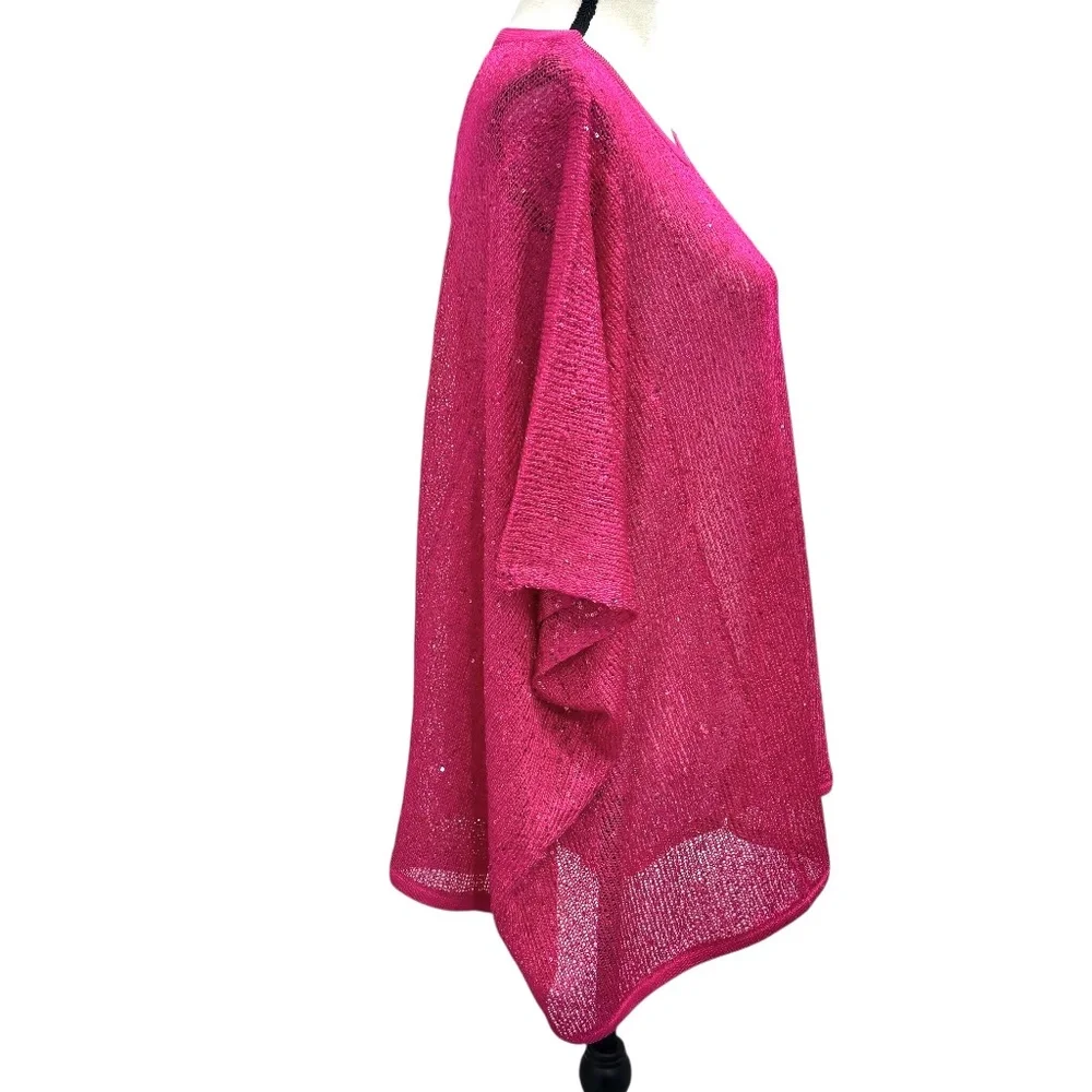 BOSTON PROPER BRIGHT PINK SEQUINS BOXY GLITZ AND GLAMOUR SWEATER  - NWT